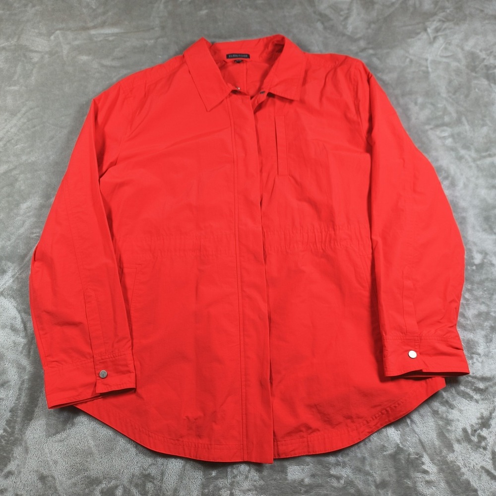 Eileen Fisher Jacket Womens XL Red Lightweight Snap Zip‎ Utility Coat Boxy